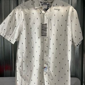 White polka doted and pineapple button shirt